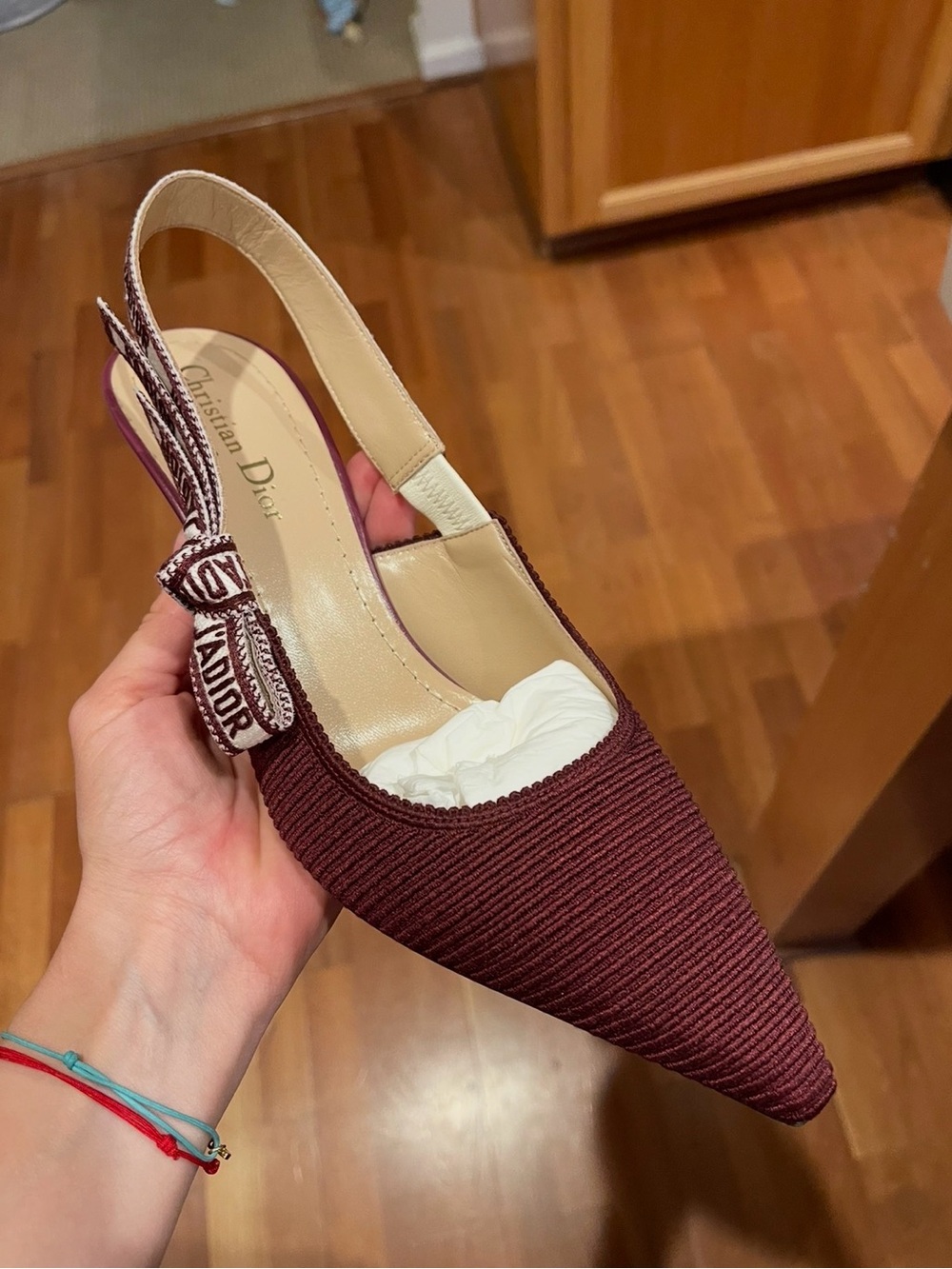 Dior Burgundy Textured J'Adior Slingback Mule